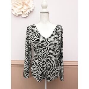 Maeve Double V Neck Zebra Print Sweater Size Small